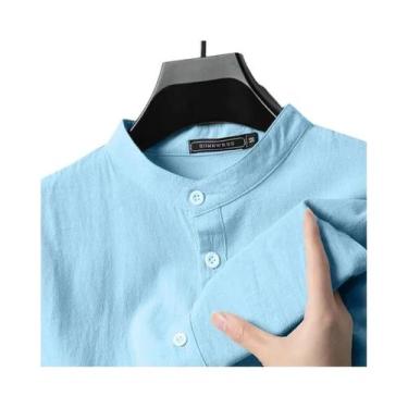 Imagem de Camisa Havaiana Masculina De Linho E Algodão Leve De Manga Longa Henle