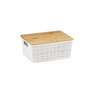 Imagem de Organizador de Geladeira com Tampa, Plástico Transparente/Branco, 30,5 x 6,5 x 23,5 cm, Cesto para Alimentos, Empilhável