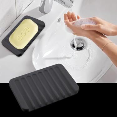 Imagem de Saboneteira pente de silicone para banheiro - 1 peça côncava e convexa autodrenante, serve para acessório de banheiro, suporte de sabão e bandeja de sabão seco