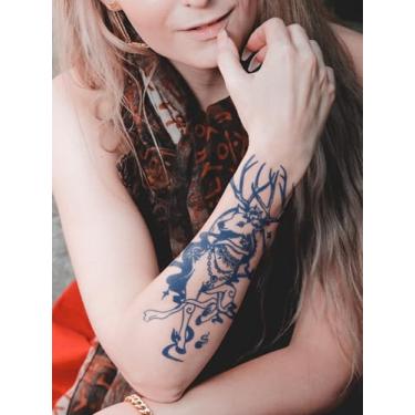 Imagem de Suco de ervas semipermanente ilusão alce 7-14 dias sem derramamento não reflexivo ombro braço perna cintura abdômen costas corpo tatuagem adesivo tatuagem falsa 1 peça
