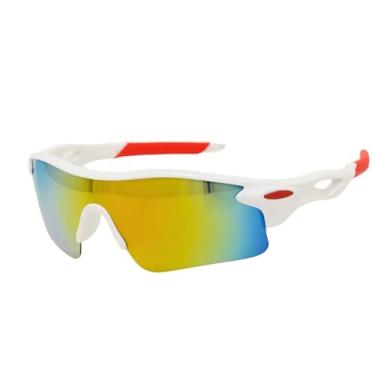 Imagem de Óculos de Sol Esportivo UV400 Ciclismo, Design Moderno, Lentes Espelhadas Coloridas, Armação Durável em Policarbonato Proteção Anti-embaçamento (Branco e Dourado)