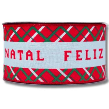 Imagem de Fita Decorativa Natalina, Com frase De Feliz Natal, 6,3cm x 9,14m, para por em volta da Árvore de Natal, Pinheirinho, Guirlandas e Enfeites Natalinos, Festas de Final de Ano