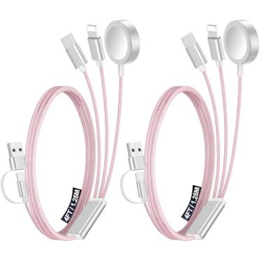 Imagem de Pacote com 2 cabos USB C 3 em 2 atualizados para Apple Watch, carregador iPhone Xbox 360, cabo de carregamento multirápido, compatível com iWatch Ultra/SE/10-2 e iPhone 16-11/Galaxy S23-Rosa
