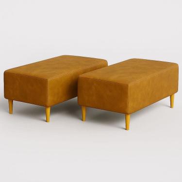 Imagem de Kit 2 Puffs Bela Manu Madri Pés Palito Couro-Vegano Caramelo