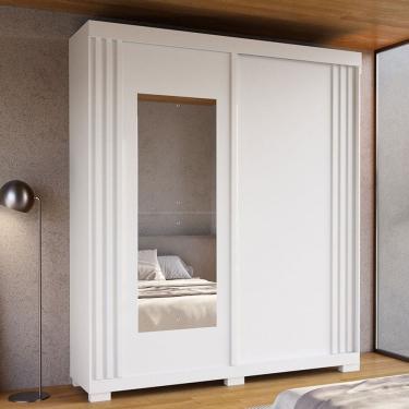 Imagem de Guarda-Roupa Casal Athena 2 Portas 3 Gavetas com Espelho 100% Mdf Branco - Acp Móveis