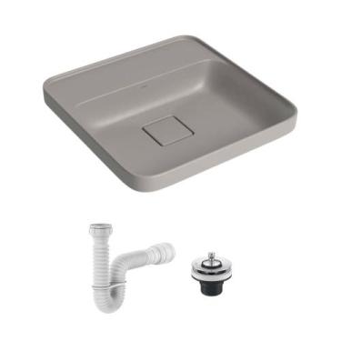 Imagem de Cuba de Sobrepor Deca Slim 40x40 Quadrada Soft Antracite + Válvula + S