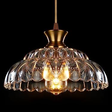 Imagem de Luminária pendente de vidro para ilha de cozinha, 30 cm, estilo vintage, com acabamento dourado escovado, lustre moderno de vidro para teto, ideal para sala de jantar, sala de estar, restaur