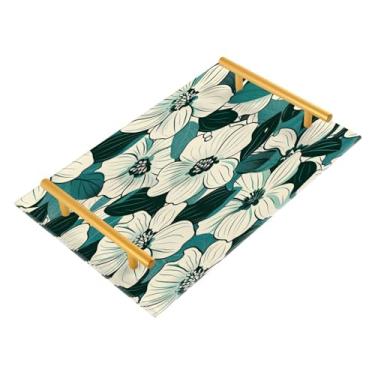 Imagem de Wassud Bandeja de banheiro com flores verde-escuras, bandejas de perfume, alça de maquiagem, cômoda, quarto, cozinha, bancada, mesa, 30 x 20 cm