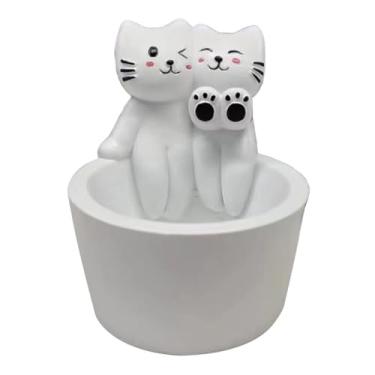 Imagem de Castiçal de resina em forma de gato bonito castiçal de aromaterapia pilar escritório casa desktop ornamento decorativo presente de aniversário, branco 01,9 cm x 7 cm x 7 cm