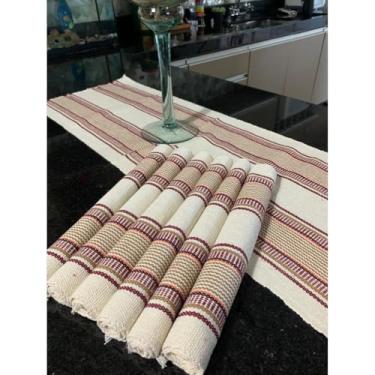 Imagem de Jogo Americano 7 Peças em Algodão com Trilho de Mesa Kit Mesa Posta Decorativo para Cozinha e Sala 6 Lugares + 1 Caminho de Mesa (JGAM20)