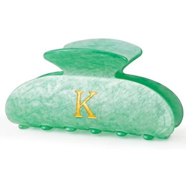 Imagem de Fycert Presentes de Natal para meninas adolescentes | Grampos de cabelo com inicial de garra | Garras de cabelo personalizadas | 8 9 10 11 12 13 14 15 16 anos presente para meninas na moda - verde, K