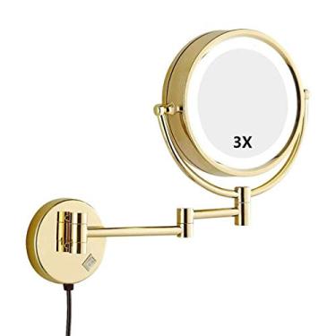 Imagem de LMJYU Espelho de maquiagem, espelho de maquiagem, banheiro iluminado por LED, montado na parede, ampliação dupla face, rotação de 360°, espelho cosmético extensível/B/3X