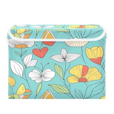 Imagem de Wassud Cestos de armazenamento dobráveis com tampas, ilustração de jardim de primavera, cestas organizadoras de tecido dobráveis para armário, casa e decoração sazonal 41,5 x 32,5 x 30,5 x 39,5 cm