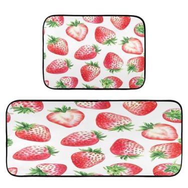 Imagem de Wassud Tapetes de cozinha de morango vermelho para chão, decoração de casa, tapetes de cozinha acolchoados, antifadiga, tapetes de cozinha, antiderrapante, lavável, itens essenciais, conjunto de 2