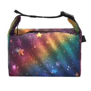 Imagem de STAYTOP Lancheira de fundo arco-íris brilhante com fivela de alça, lancheira isolada para meninos e meninas, lancheira térmica para trabalho escolar