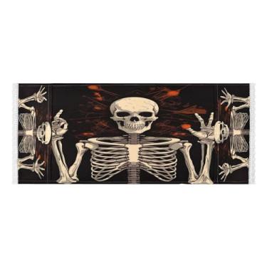 Imagem de Wassud Capas de lavadora e secadora de caveira de Halloween, protetor de lavadora com sacos de armazenamento, capa de geladeira à prova de poeira com bolsos para lavanderia doméstica, cozinha, 120 x