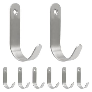 Imagem de Hordion Suporte de parede com 8 peças, gancho para roupão de aço inoxidável, suporte de chave de chapéu com parafusos para casaco, roupas, chapéu, bolsa, toalha, prata