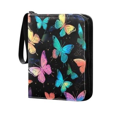 Imagem de Wassud Fichário de 4 bolsos, borboletas coloridas e brilhantes, comporta 400 cartões padrão, álbum TCG CCG MTG, presentes para colecionadores, meninos e meninas