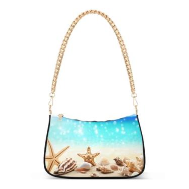 Imagem de CEBUGI Bolsas transversais para mulheres, bolsa de ombro com conchas, estrela-do-mar, bolsa de mão elegante com alça de corrente
