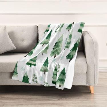 Imagem de Wassud Cobertores e mantas de Natal 152,4 cm x 228,6 cm aquarela de pinheiro para sofá, cobertor quente de lã de pelúcia aconchegante para cama, sofá, cadeira, decoração de casa