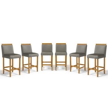 Imagem de Kit Com 6 Banquetas Eloá Madeira Maciça Assento Estofado Para Bancada
