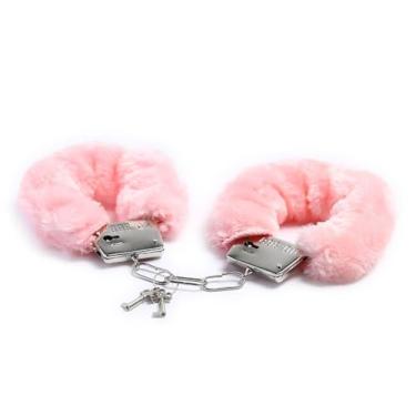Imagem de JWZMB Pulseira de algemas de pelúcia para mulheres e homens, pulseira fofa de pelúcia de aço inoxidável, acessório para cosplay para jogos de RPG, salas de fuga e lembrancinhas de festa, Medium