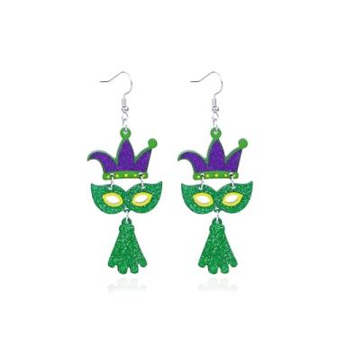 Imagem de BOOZIQ Brincos de carnaval para mulheres, máscara de flor de lis, de acrílico, coroa de chapéu, brinco com pingente de carnaval, tema de carnaval, colorido, borla, brinco, acessórios de joias de