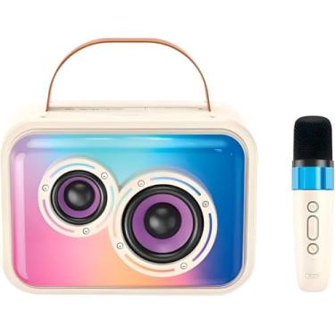 Imagem de Caixa de Som Portátil com Microfone Sem Fio, 20W Bluetooth 5.3, LED RGB, ABS, Alto-Falante Duplo, Bateria 1800mAh, Conexões USB/TF/AUX