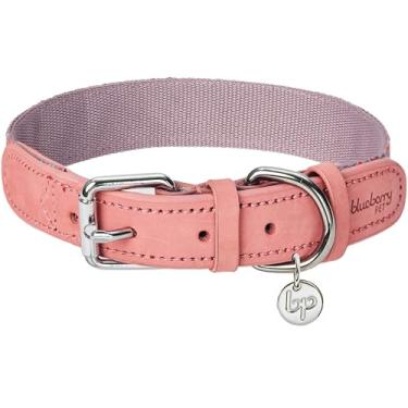 Imagem de Blueberry Pet Tecido de poliéster trançado de cardo com estampa tribal moderna e coleira macia de couro legítimo, grande, pescoço 45,7-56 cm, coleiras ajustáveis para cães