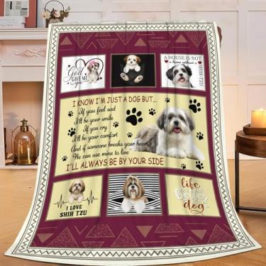 Imagem de Cobertor de cachorro fofo Shih Tzu, presente para meninas e mulheres, cobertores de lã de flanela macio e leve cobertor de pelúcia para decoração de cama sofá 127 x 101 cm