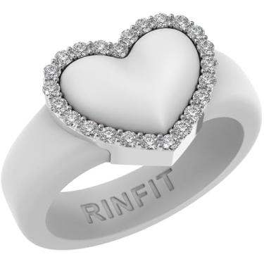 Imagem de Rinfit Aliança de casamento feminina de silicone com pedras - Anel de coração com zircônia cúbica - Design pendente de patente, Size 9, Silicone, Zircônia cúbica