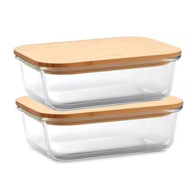 Imagem de Kit 2 Pote Hermético Vidro Tampa De Bambu 600ml - Outra