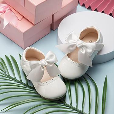 Imagem de Sapatos sociais para meninas pequenas Mary Jane Sweet Bow Party Back to School Sapatilhas de balé para meninas, Branco, 21