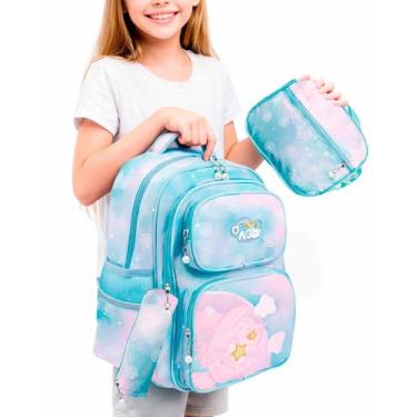 Imagem de Kit Bolsa Escolar Feminina Grande Fofinha + Lancheira Termica e Estojo