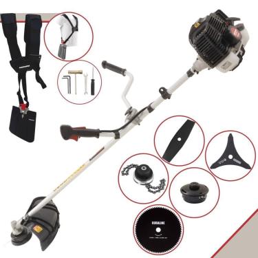 Imagem de Roçadeira Profissional Lateral Kawashima Kw52le À Gasolina 52c 2,5hp 2t + Faca 2 Pontas Duraline 330mm + Faca 80 Dentes