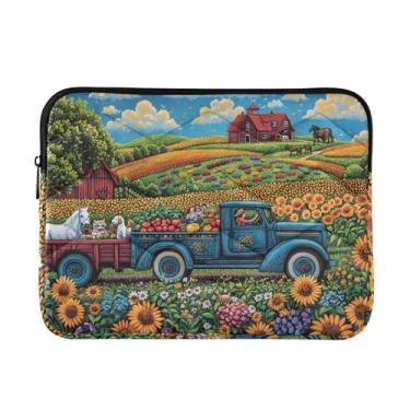 Imagem de Capa acolchoada para laptop com cenário de fazenda, vários animais, à prova de choque, capa protetora para notebook 15,6 para mulheres
