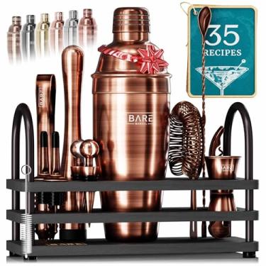 Imagem de BARE BARREL® Mixology Bartender Kit de bar | Conjunto de coqueteleira de 14 peças | Ferramentas de mistura de martini barware para bartender em casa | 35 cartões de receita | Conjunto de presente
