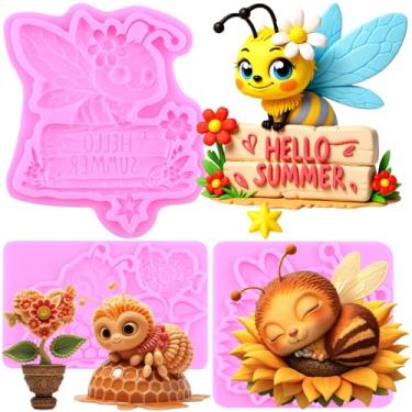 Imagem de MIYAHOUSE Honeybee Fondant Moldes de silicone para decoração de bolos, topo de cupcake, pasta de goma de chocolate, argila de polímero, conjunto de 3