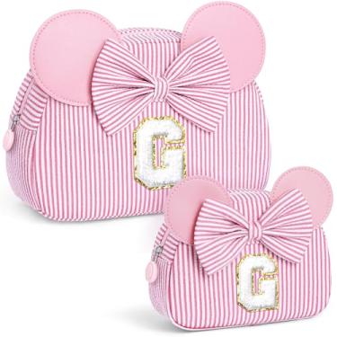 Imagem de QLOVEA Presentes de Natal para netos, bolsa de cosméticos inicial, bolsa de maquiagem de viagem, presentes de aniversário personalizados para crianças, rosa, G