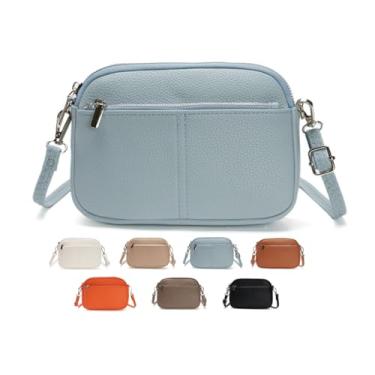 Imagem de Bolsas pequenas transversais femininas de couro vegano, bolsas de ombro com alça ajustável, Azul claro, Bolsas transversais pequenas femininas de couro vegano