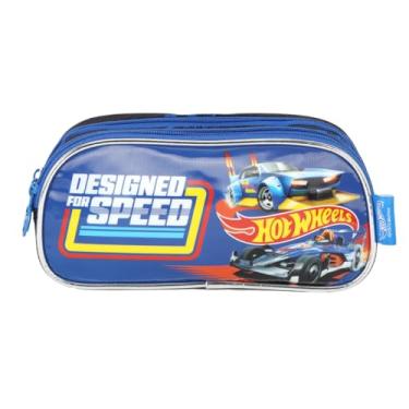 Imagem de Estojo Escolar Triplo Infantil Hot Wheels 3 Zíper Luxcel (Azul)