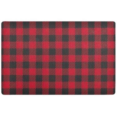 Imagem de TSENQUE Tapete de porta xadrez de lenhador vermelho preto personalizado, tapete de porta engraçado para ambientes externos, tapete de entrada lavável para casa, 81 x 50 cm