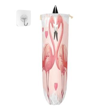 Imagem de Organizador de armazenamento reutilizável de flamingos rosa de desenhos animados, dispensador de sacolas de supermercado, suporte de sacola de compras para cozinha