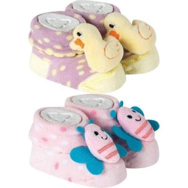 Imagem de Kit 2 Meias Pantufas Divertidas Bebê Recém-Nascido Menina Algodão Maci
