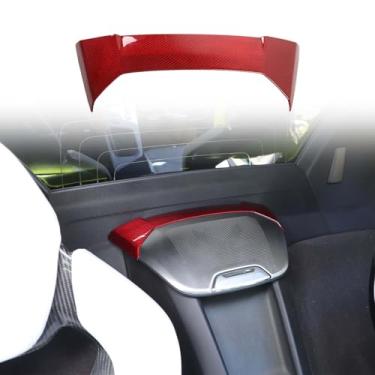 Imagem de Daeiclru Acabamento da capa do painel superior do alto-falante traseiro de fibra de carbono real compatível com Corvette C8 Stingray Z51 Z06 E-Ray conversível 2020-2024, carregador de telefone interno