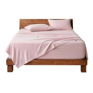 Imagem de Decolab Jogo de Lençol Malha 100% Algodão Extra Macio - Roupa De Cama Antiácaro, Inclui Lençol Com Elástico (Forro) E Fronhas (Rosa, Casal Completo)