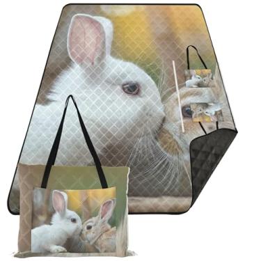 Imagem de TSENQUE Rabbits Bunny Kiss Manta de praia engraçada sem areia impermeável, tapete de brincar ao ar livre, cobertor de acampamento, acessórios de piquenique, dobrável, 299 cm x 203 cm