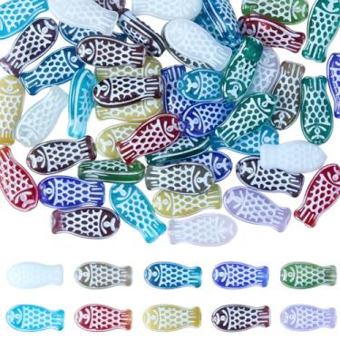 Imagem de SUNNYCLUE 1 caixa, 60 peças, contas de vidro tcheco, contas de peixe do mar, 15 mm, pintadas, coloridas, transparentes, verão, oceano, animais, aquário, espaçadores soltos para artesanato, joias