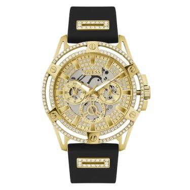 Imagem de GUESS US Relógio masculino com recorte dourado e preto de silicone multifuncional, Preto