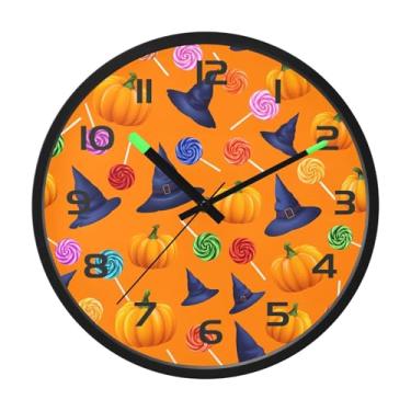 Imagem de CEBUGI Relógio de parede com luz noturna de 30,5 cm que brilha no escuro com sensor de voz, chapéus de bruxa, relógios de parede operados por bateria para decoração de quarto e sala de estar